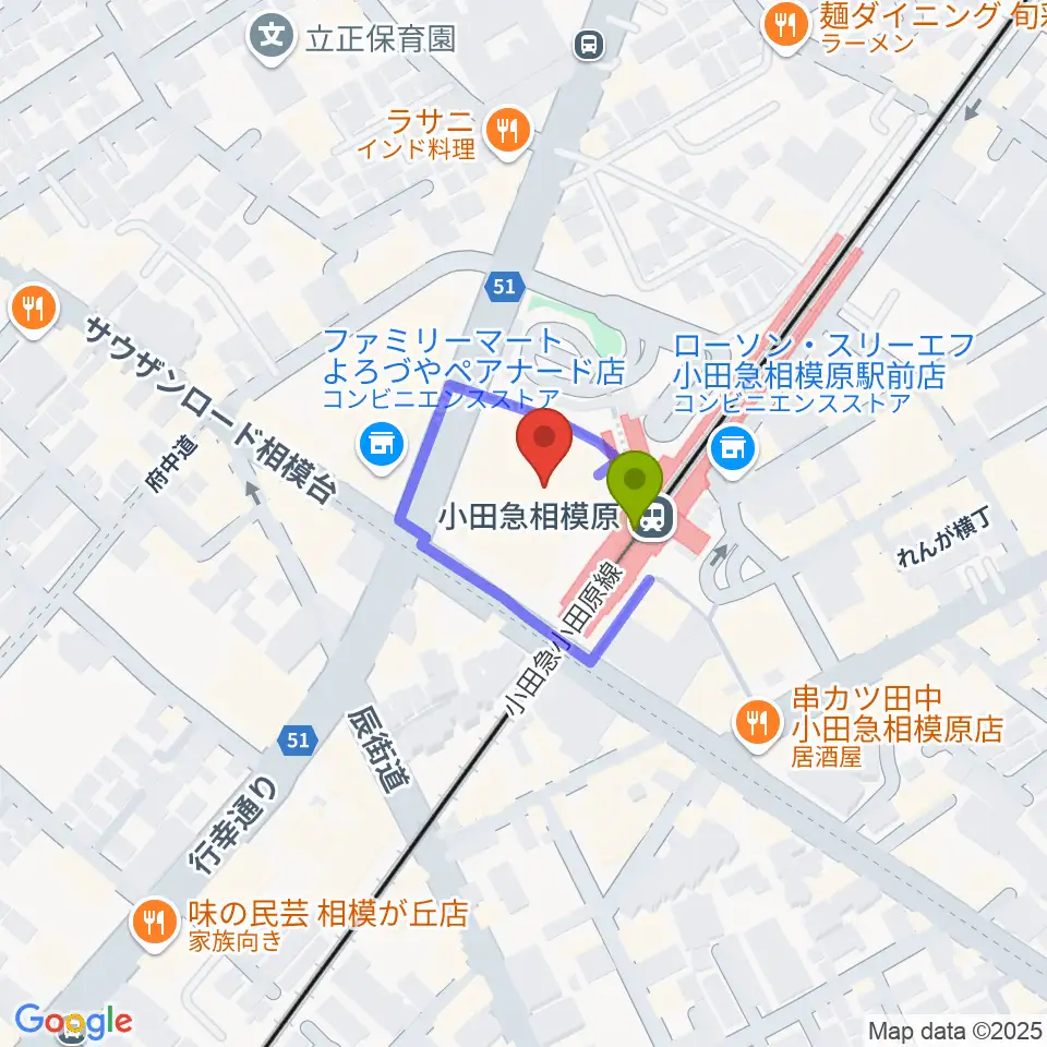おださがプラザの最寄駅小田急相模原駅からの徒歩ルート（約1分）地図