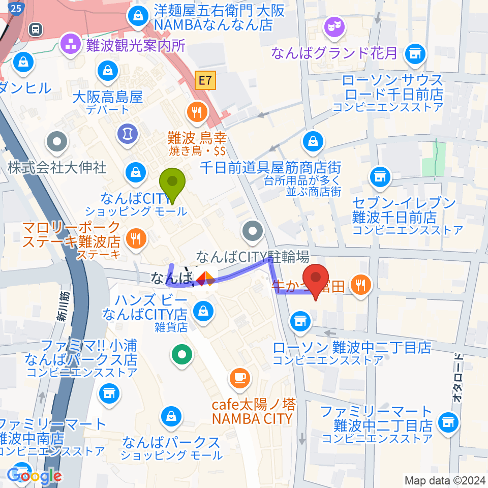 おとぐら ＜音蔵＞の最寄駅難波駅からの徒歩ルート（約3分）地図