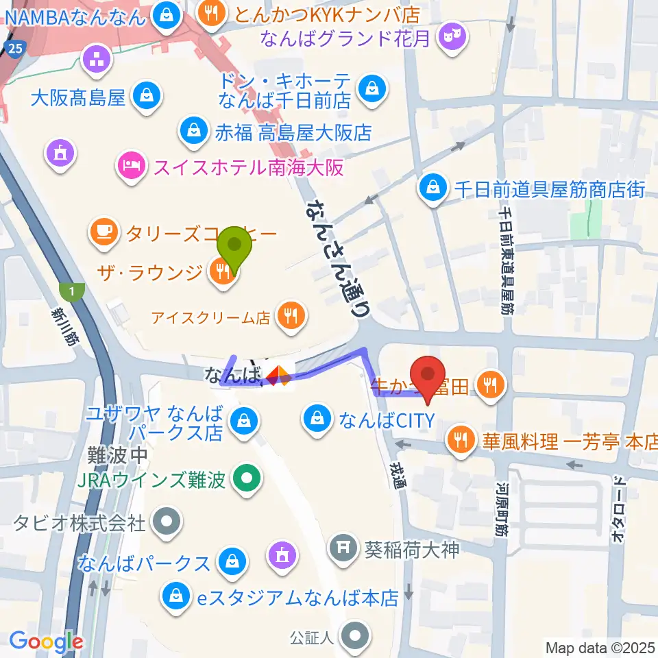 おとぐら ＜音蔵＞の最寄駅難波駅からの徒歩ルート（約3分）地図
