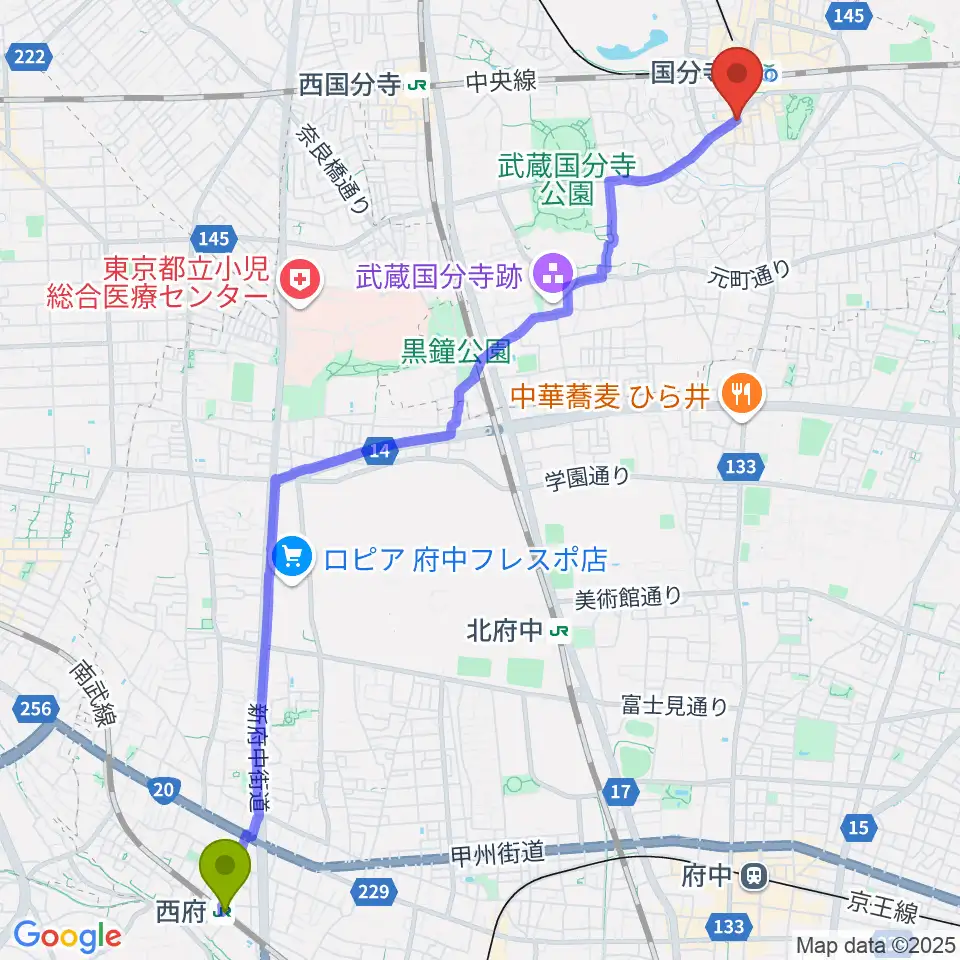 西府駅から東京吃音改善研究所へのルートマップ地図