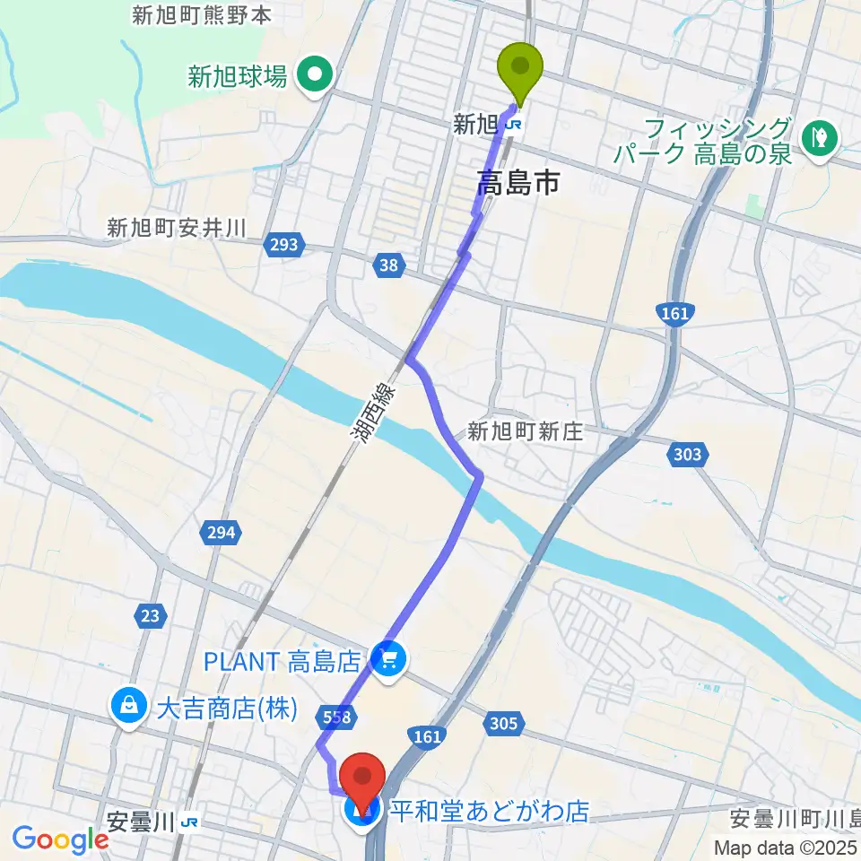 新旭駅からサウンドステーションあどがわへのルートマップ地図