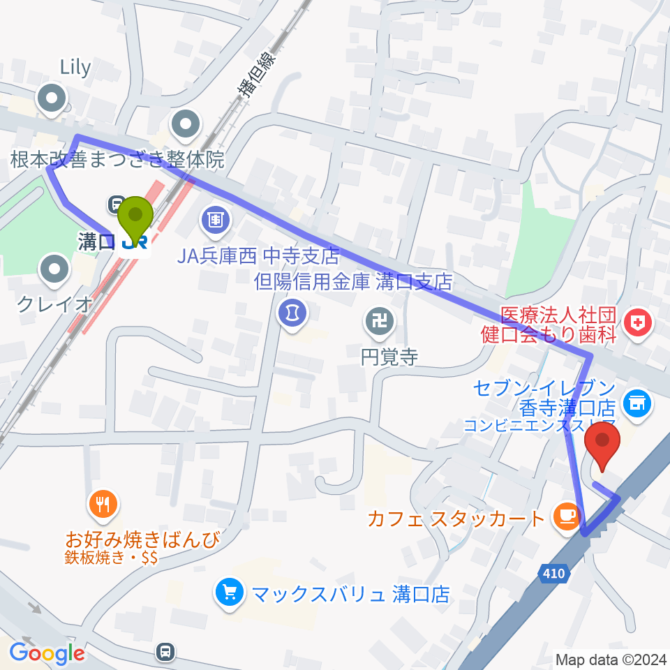 ギター専門店PALの最寄駅溝口駅からの徒歩ルート（約6分）地図