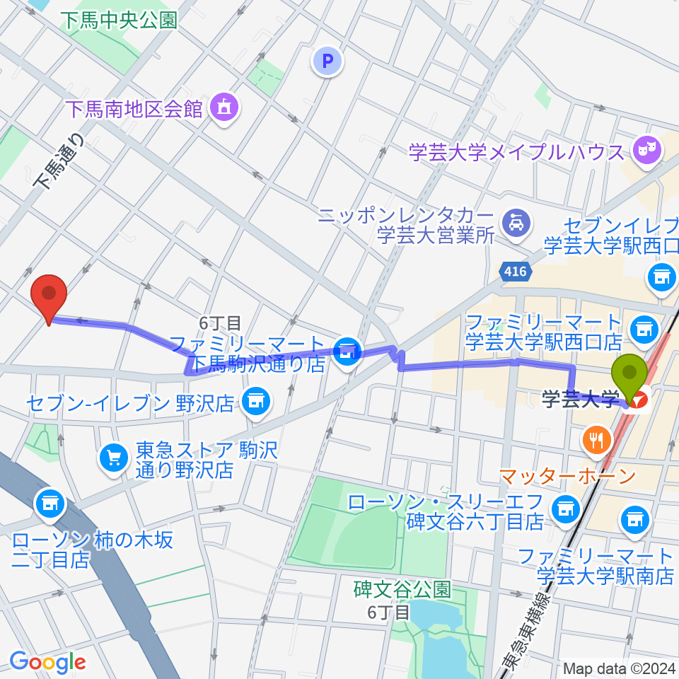 アウラ音楽院 学芸大学教室の最寄駅学芸大学駅からの徒歩ルート（約13分）地図