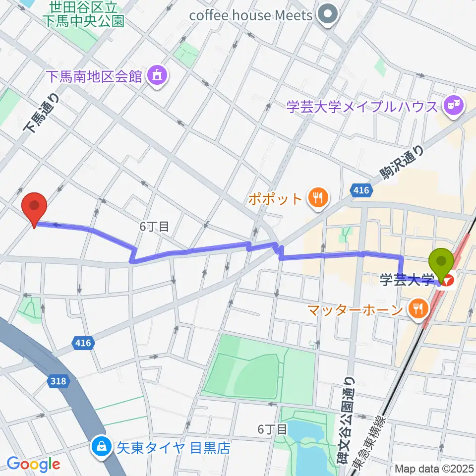 アウラ音楽院 学芸大学教室の最寄駅学芸大学駅からの徒歩ルート（約13分）地図