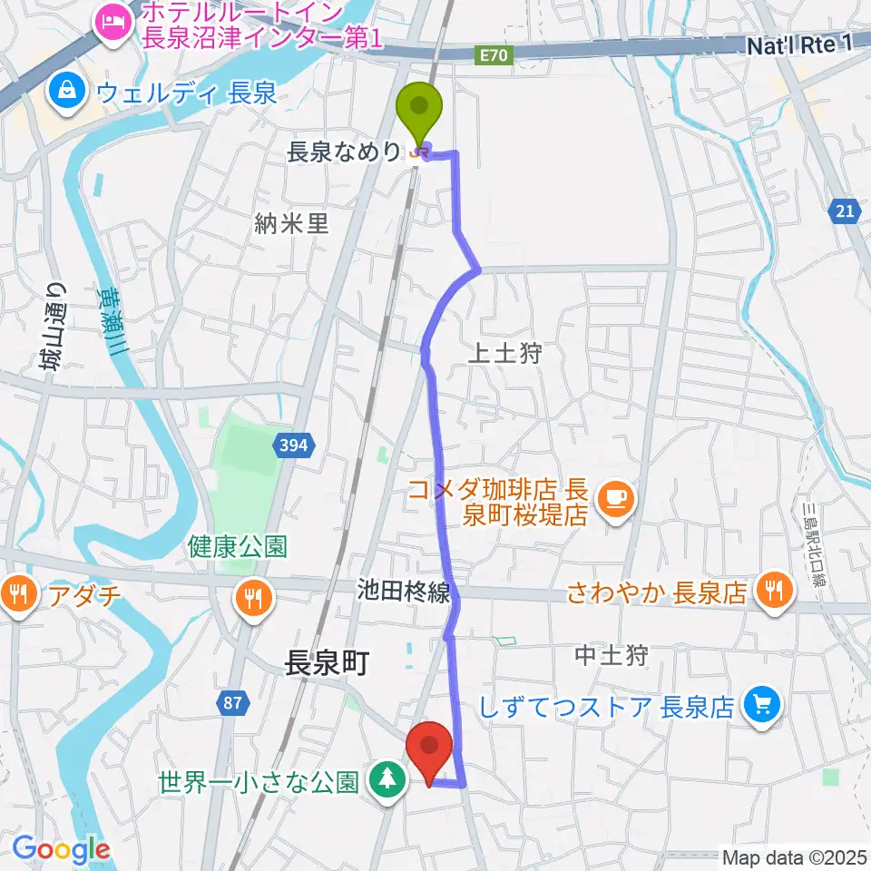 長泉なめり駅からreprise安井ピアノ教室へのルートマップ地図