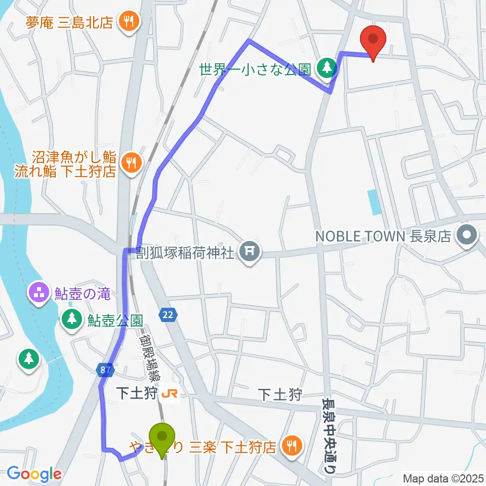 reprise安井ピアノ教室の最寄駅下土狩駅からの徒歩ルート（約14分）地図