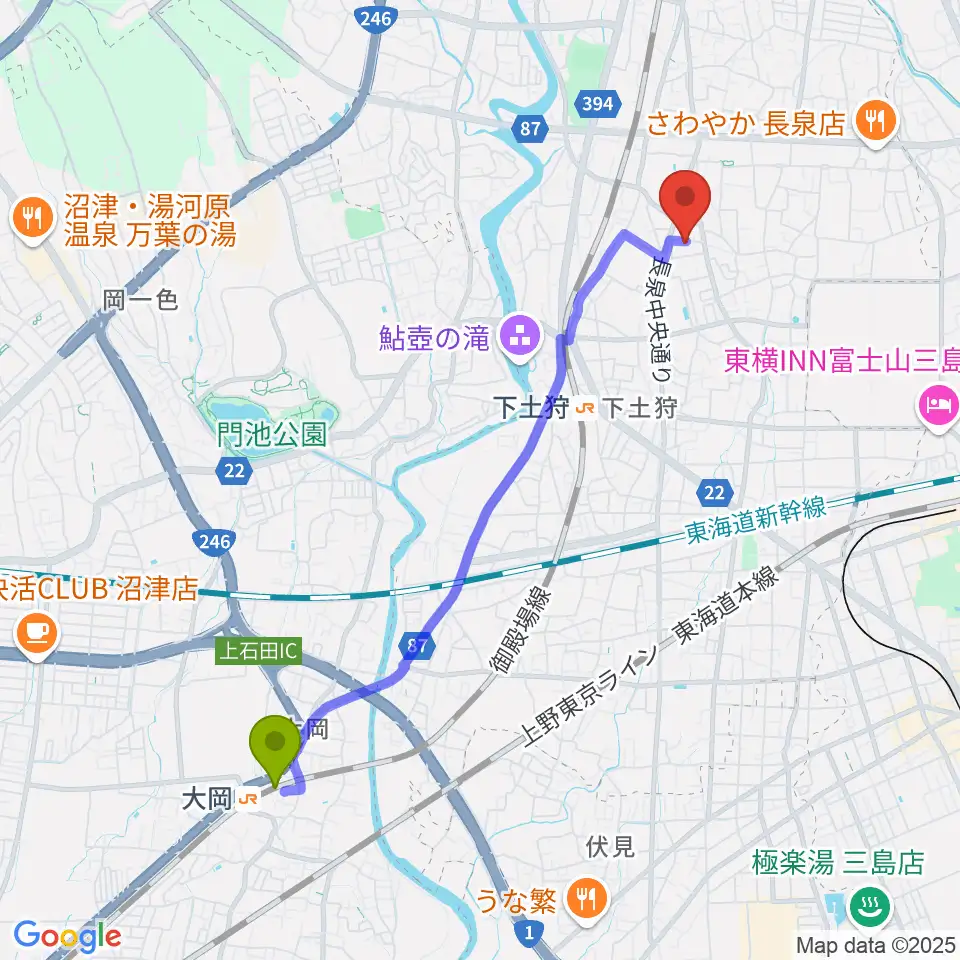 大岡駅からreprise安井ピアノ教室へのルートマップ地図