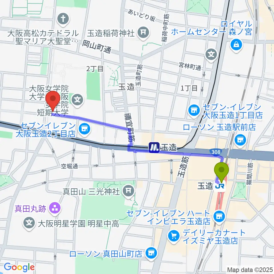 パックスアーレン株式会社の最寄駅玉造駅からの徒歩ルート（約10分）地図