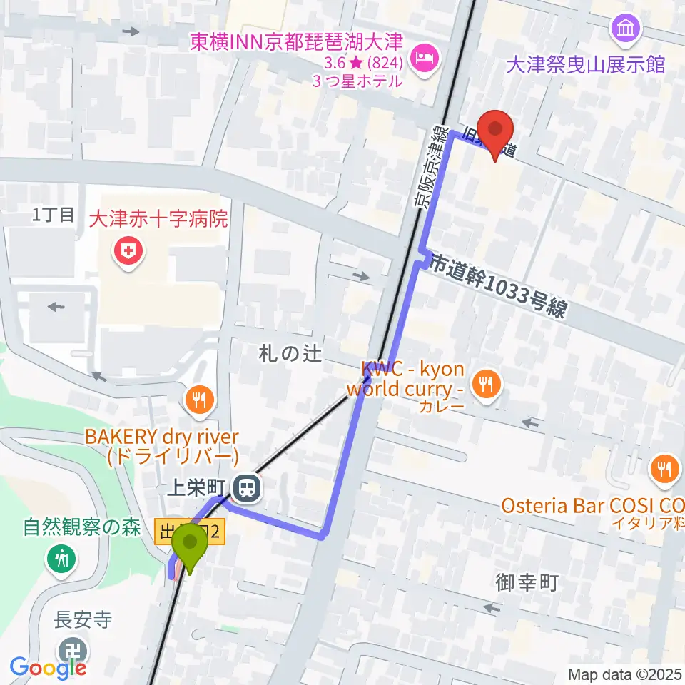 レインボーミュージックスクールの最寄駅上栄町駅からの徒歩ルート（約6分）地図
