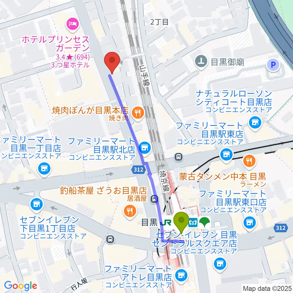 東京倶楽部 目黒店の最寄駅目黒駅からの徒歩ルート（約5分）地図