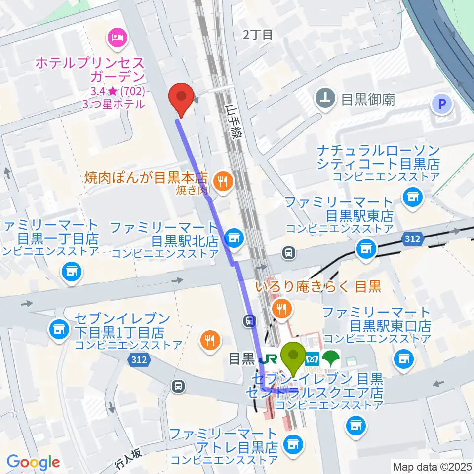 東京倶楽部 目黒店の最寄駅目黒駅からの徒歩ルート（約5分）地図