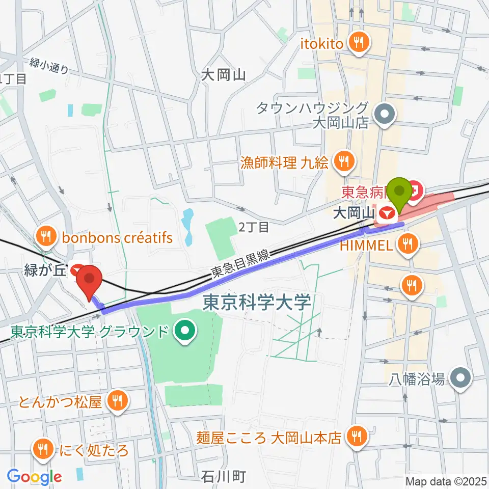 大岡山駅からi-strings 音楽教室へのルートマップ地図