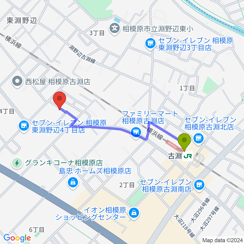 そらまめピアノ教室の最寄駅古淵駅からの徒歩ルート（約8分）地図