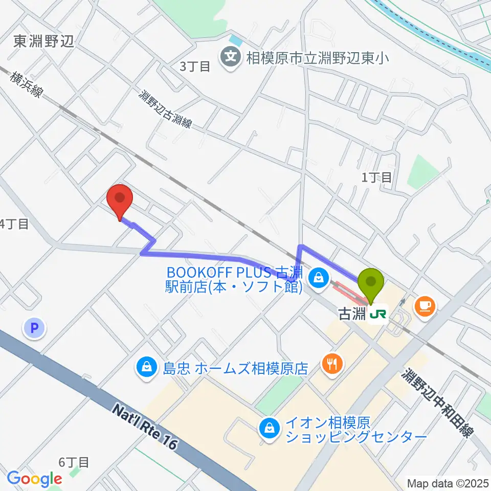 そらまめピアノ教室の最寄駅古淵駅からの徒歩ルート（約8分）地図