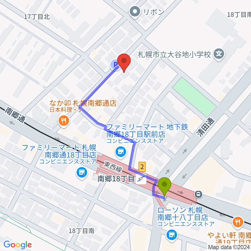 未来＆みきサークルの最寄駅南郷１８丁目駅からの徒歩ルート（約4分）地図