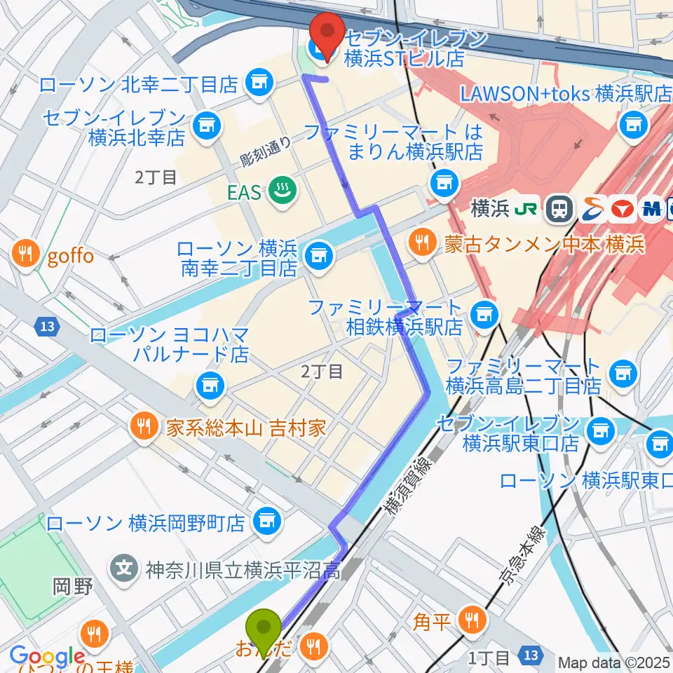 平沼橋駅からSTスポットへのルートマップ地図