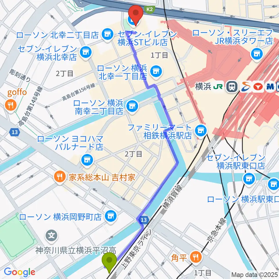 平沼橋駅からSTスポットへのルートマップ地図