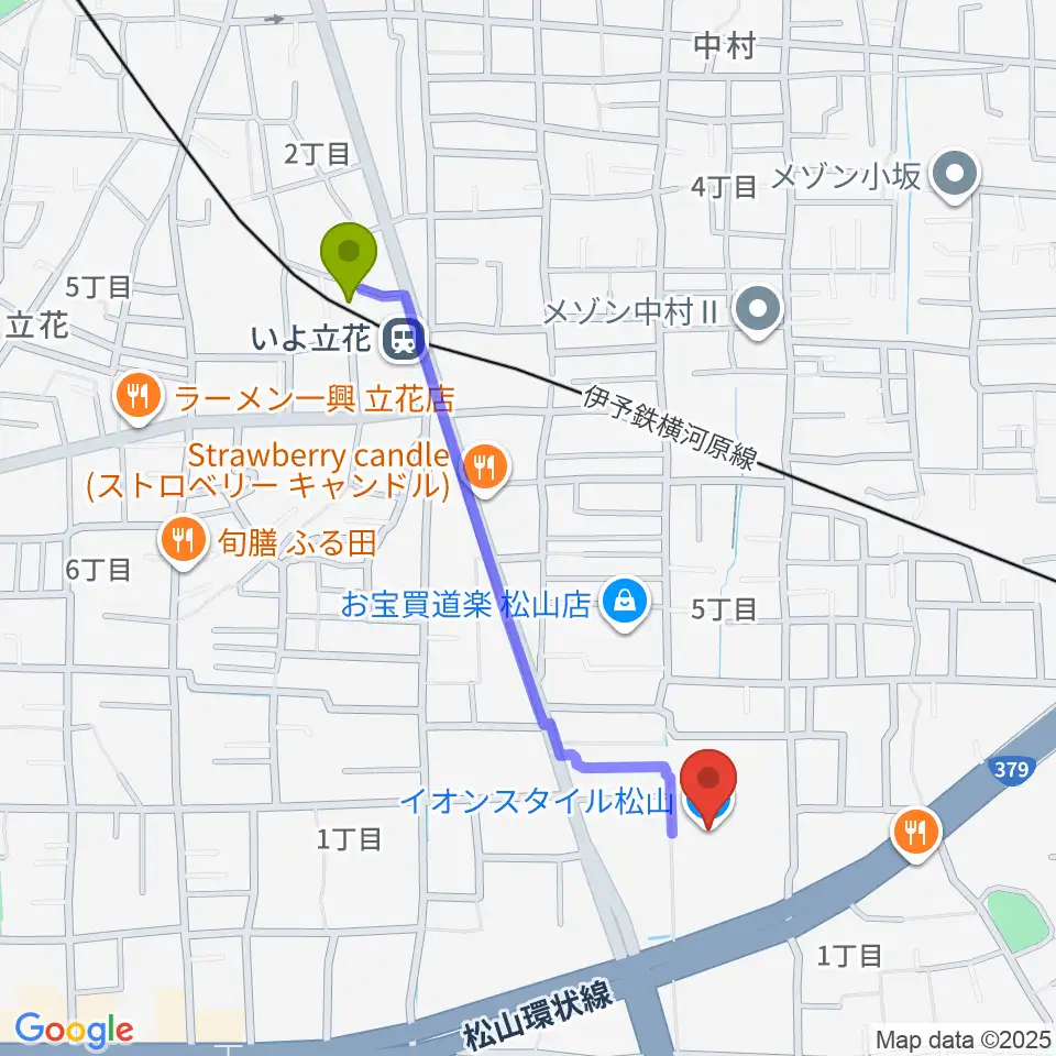 イオンスタイル松山センター ヤマハミュージックの最寄駅いよ立花駅からの徒歩ルート（約10分）地図