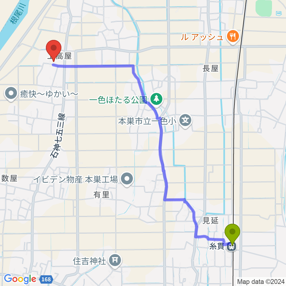 フリューゲルピアノ教室の最寄駅糸貫駅からの徒歩ルート（約28分）地図