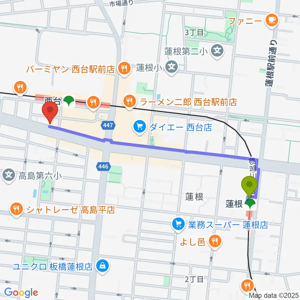蓮根駅からマツモトピアノサービスへのルートマップ地図