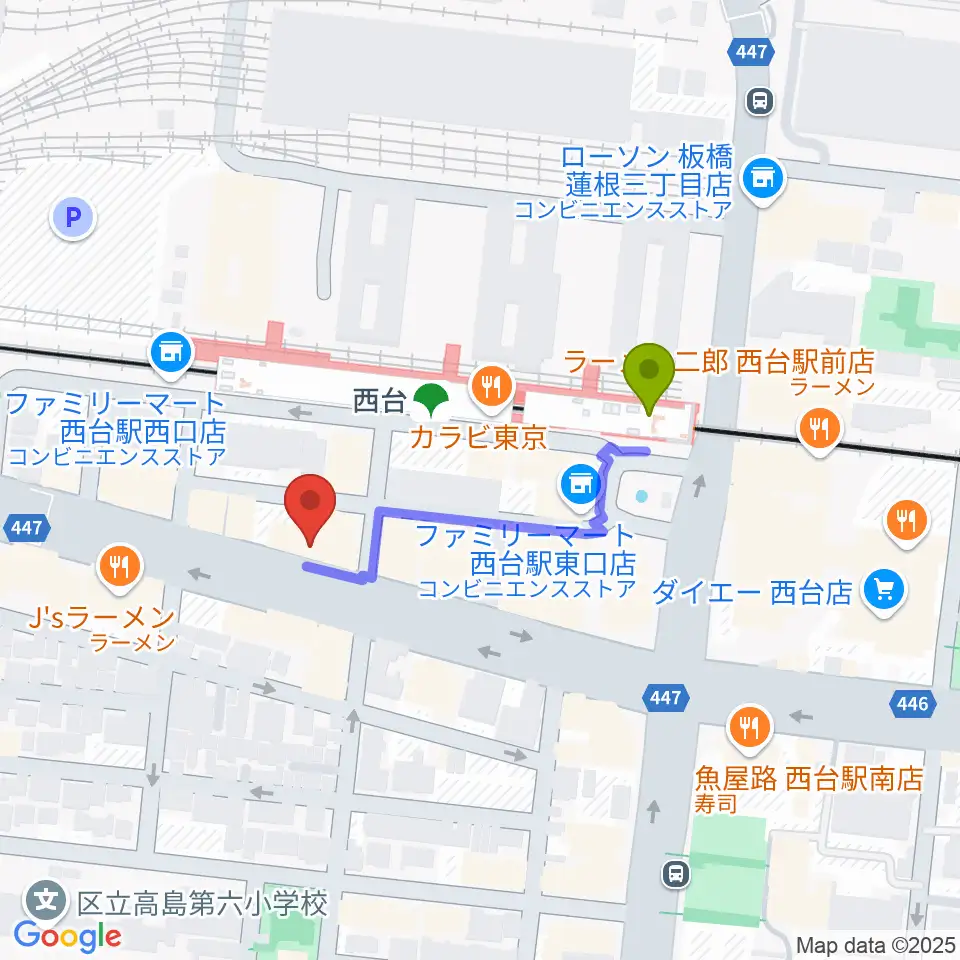 マツモトピアノサービスの最寄駅西台駅からの徒歩ルート（約3分）地図