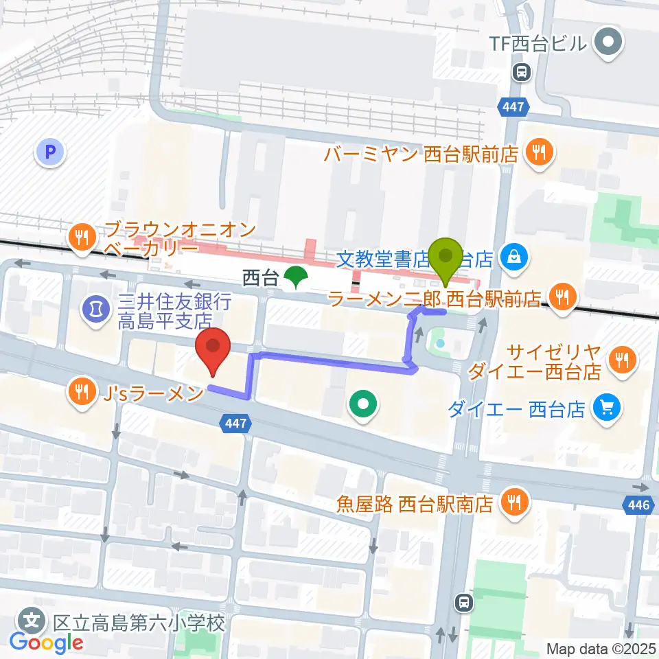 マツモトピアノサービスの最寄駅西台駅からの徒歩ルート（約3分）地図