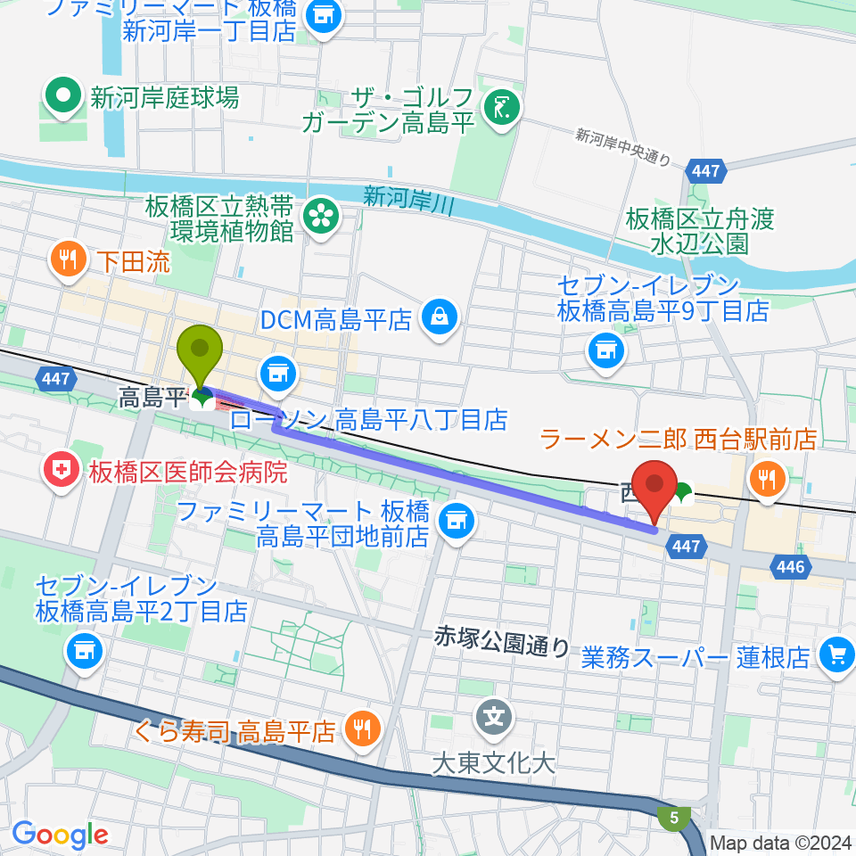 高島平駅からマツモトピアノサービスへのルートマップ地図