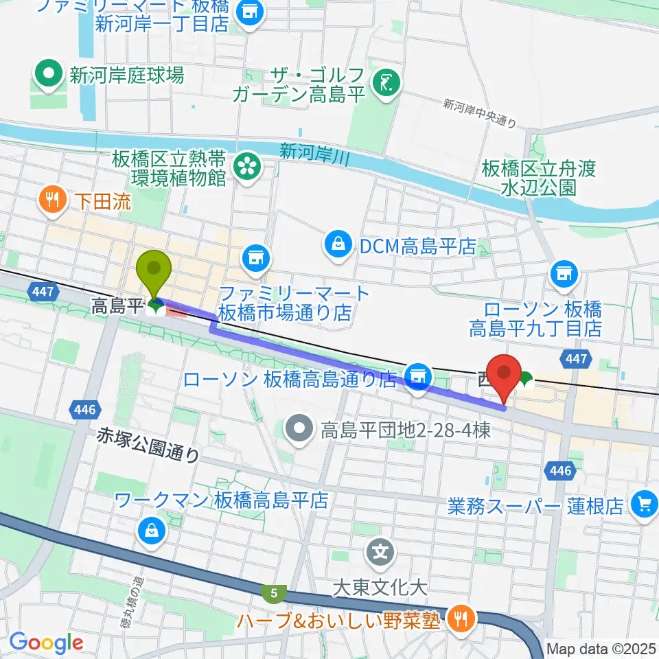 高島平駅からマツモトピアノサービスへのルートマップ地図