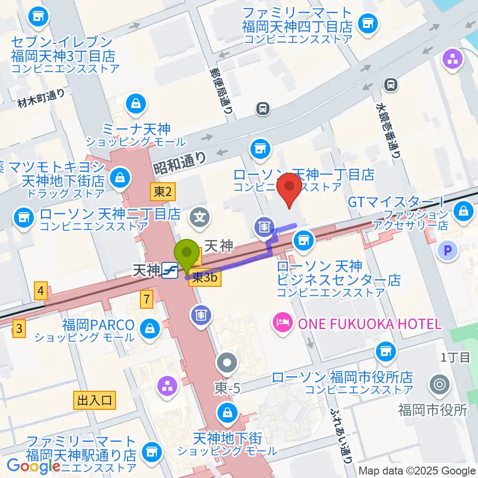 天神センター ヤマハミュージックの最寄駅天神駅からの徒歩ルート（約2分）地図