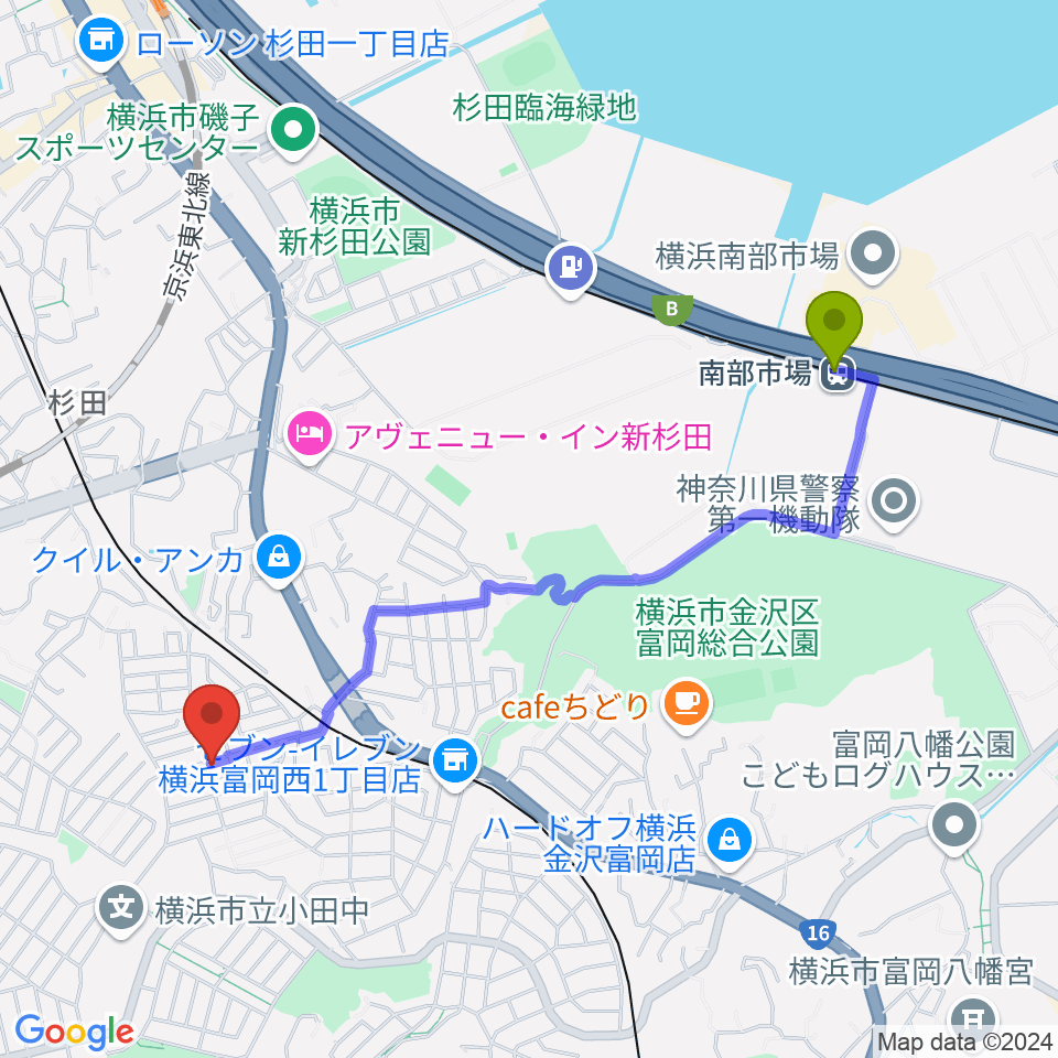 南部市場駅から水谷玲子ピアノ教室へのルートマップ地図