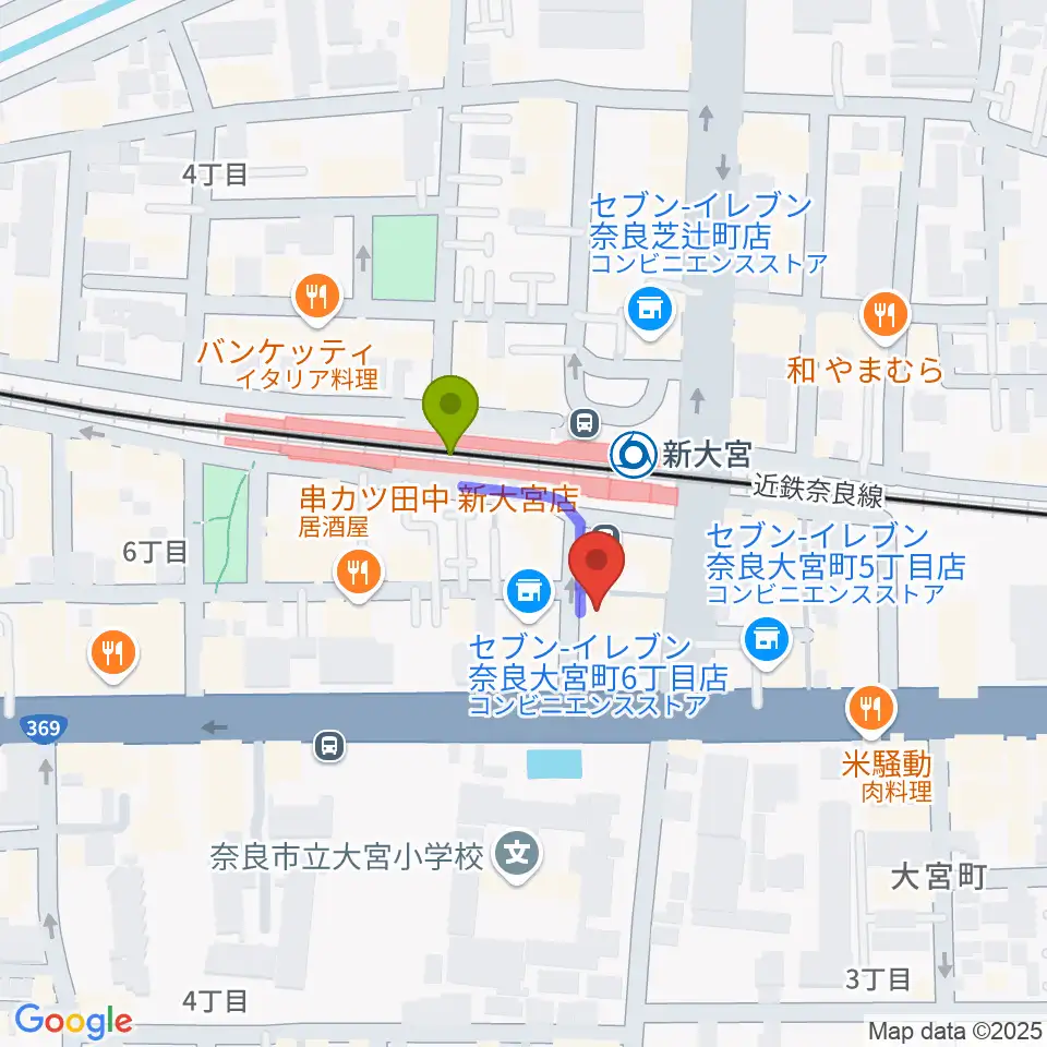 音楽屋 COZYの最寄駅新大宮駅からの徒歩ルート（約2分）地図