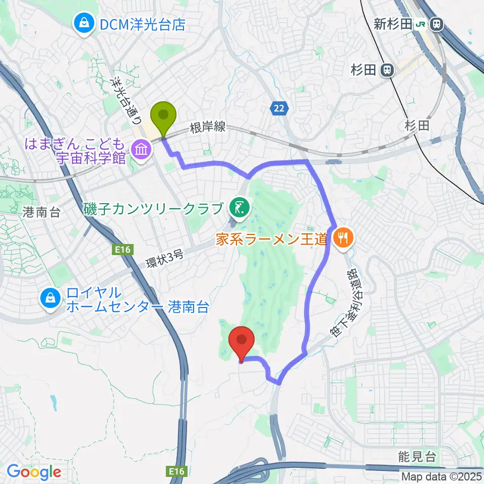 ながはら音楽教室の最寄駅洋光台駅からの徒歩ルート（約31分）地図