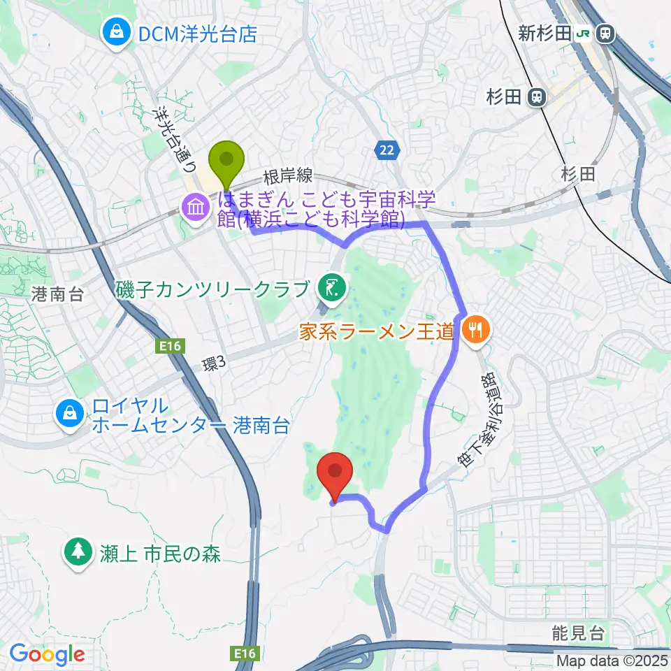 ながはら音楽教室の最寄駅洋光台駅からの徒歩ルート（約31分）地図