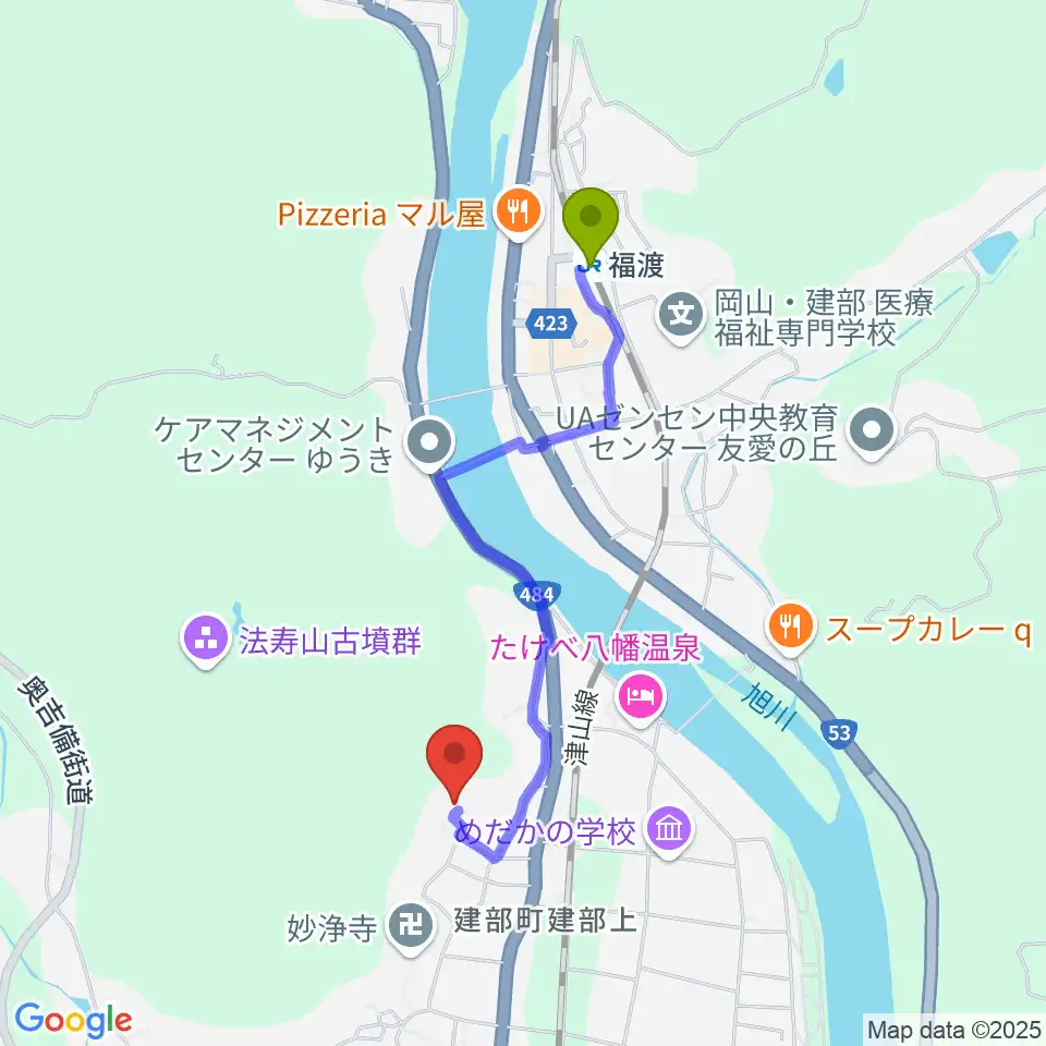 えれっぴあ音楽教室の最寄駅福渡駅からの徒歩ルート（約17分）地図