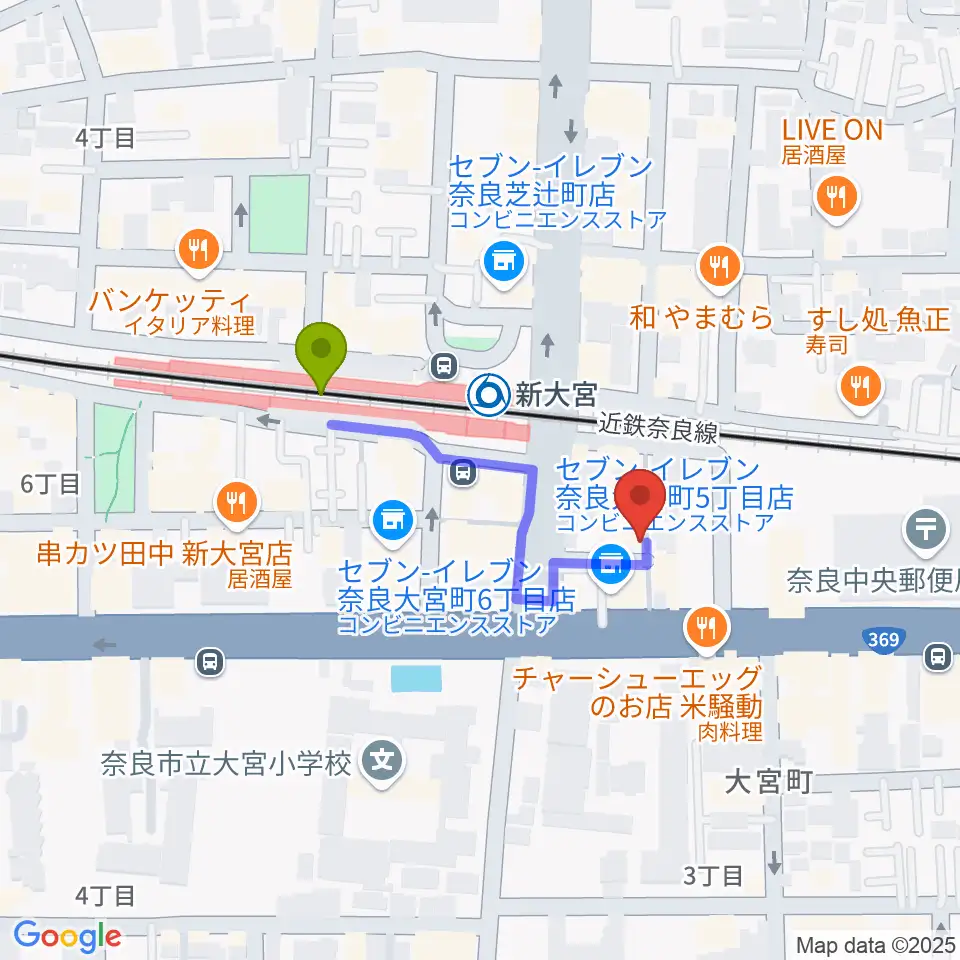 奈良・新大宮ぽこあぽこピアノ教室の最寄駅新大宮駅からの徒歩ルート（約3分）地図