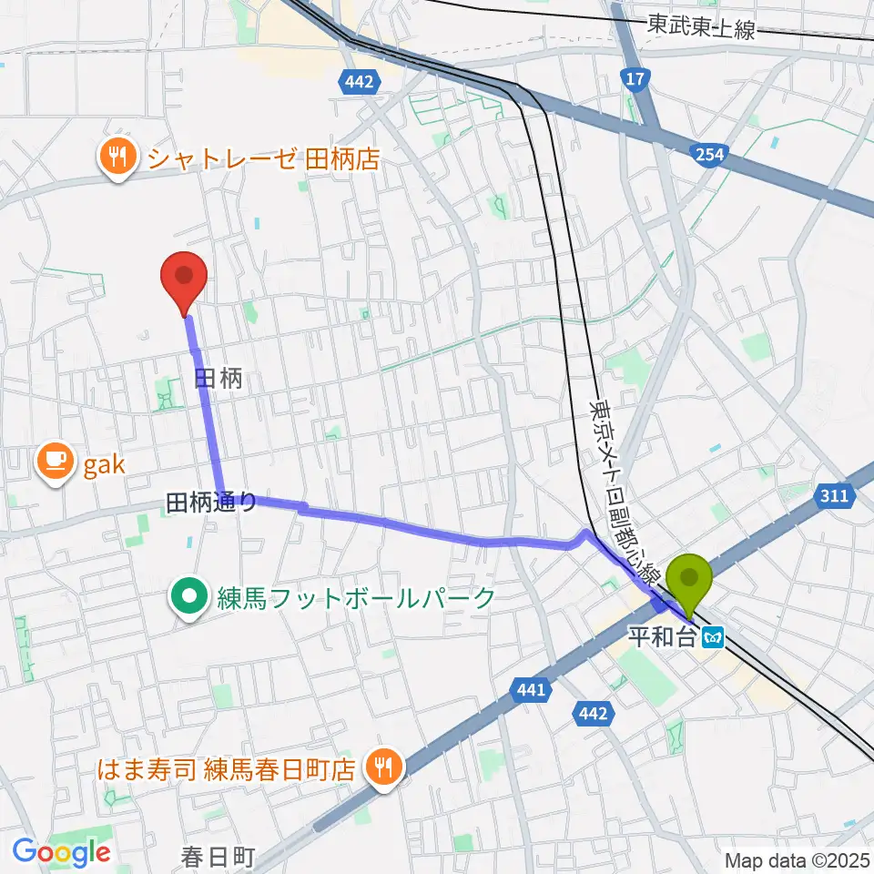 平和台駅から秋田聖美ピアノ教室 ぴあののおけいこへのルートマップ地図