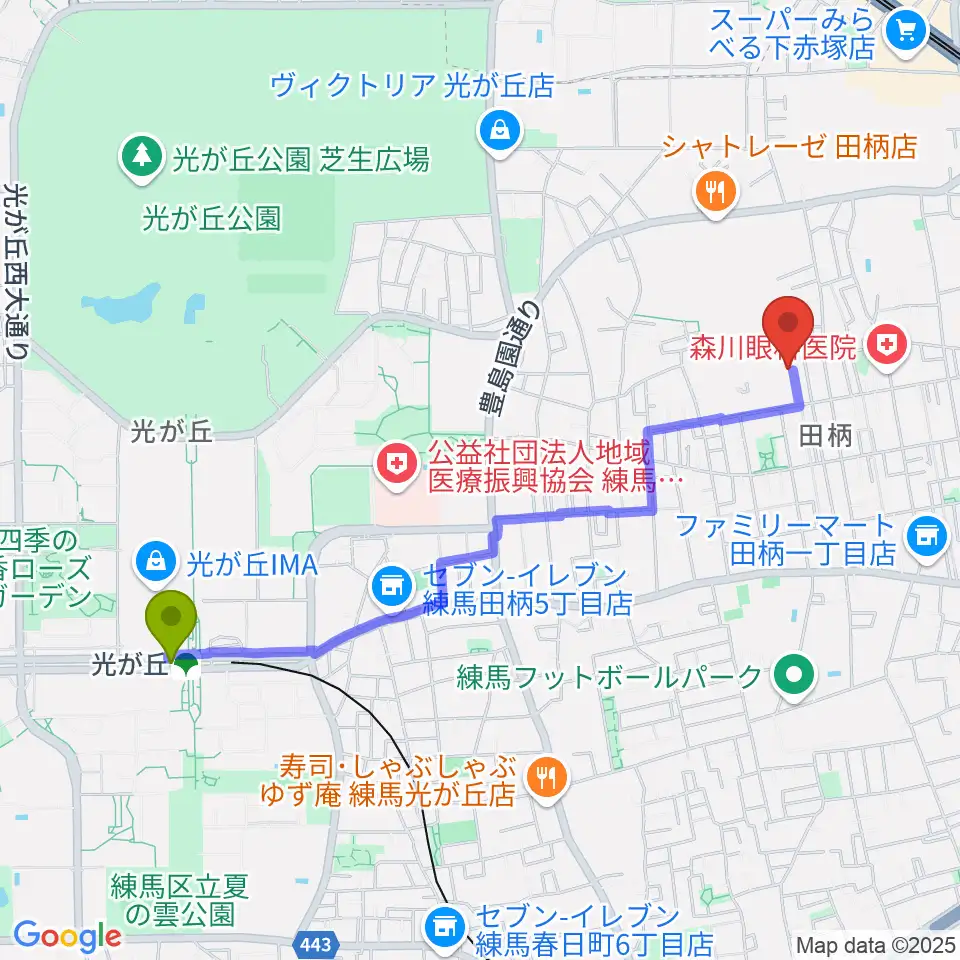 光が丘駅から秋田聖美ピアノ教室 ぴあののおけいこへのルートマップ地図