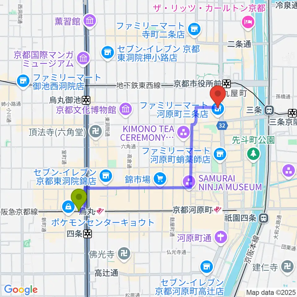 烏丸駅からBIGBOSS京都へのルートマップ地図