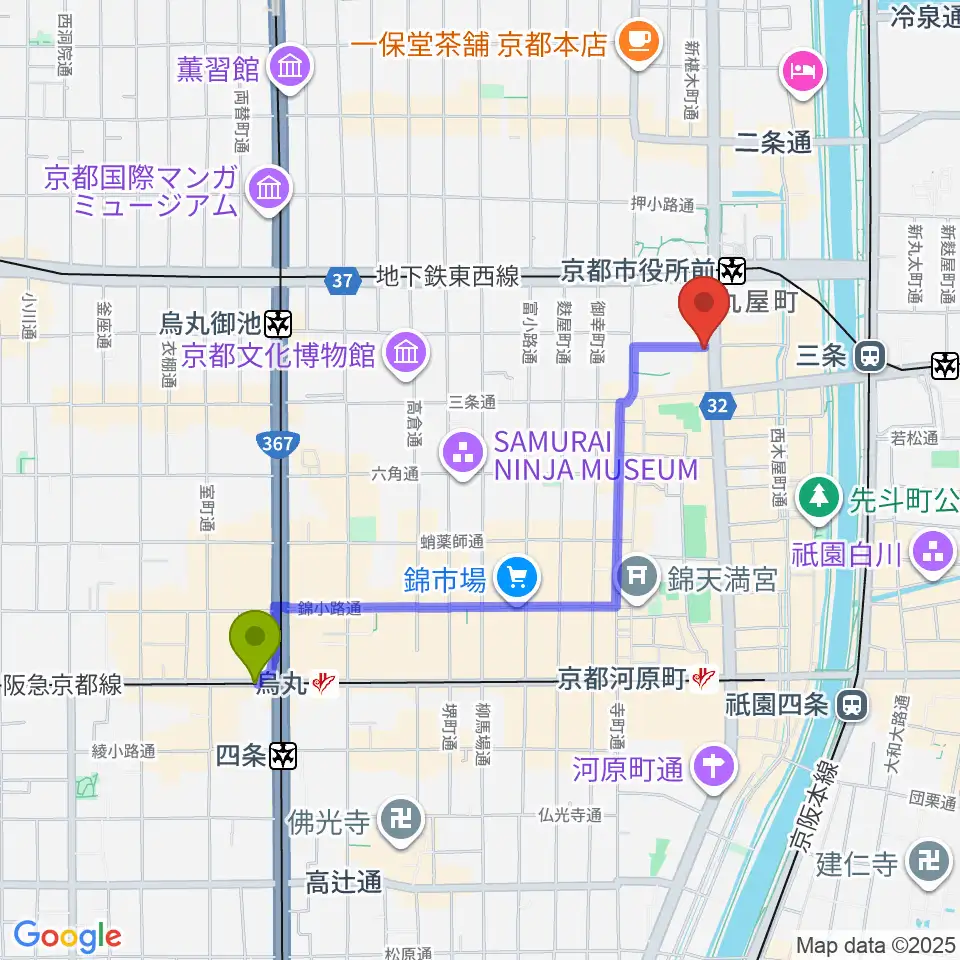 烏丸駅からBIGBOSS京都へのルートマップ地図