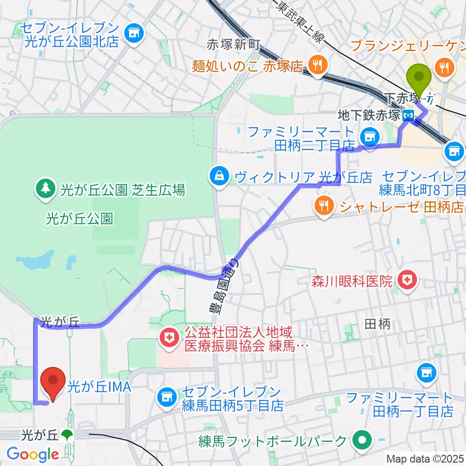 下赤塚駅からIMAホールへのルートマップ地図