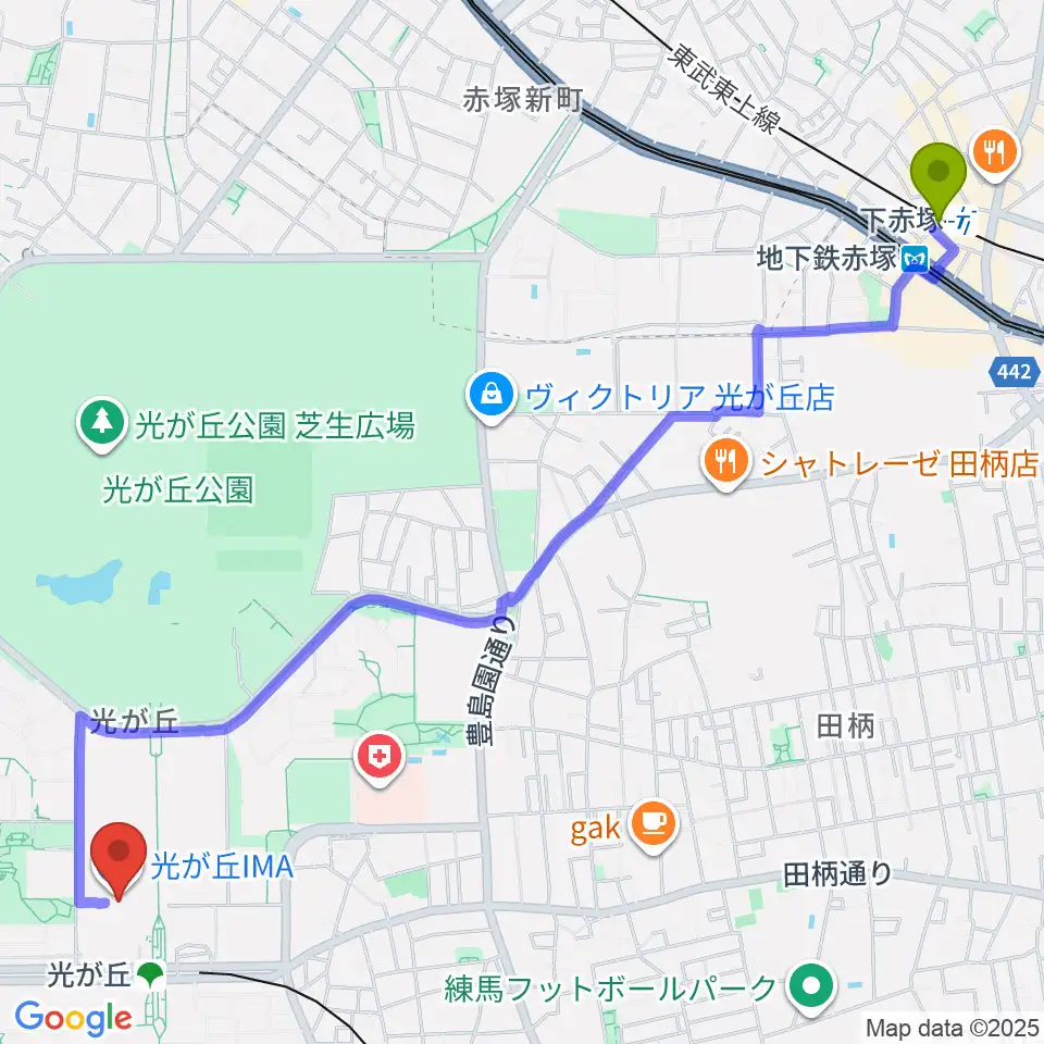 下赤塚駅からIMAホールへのルートマップ地図