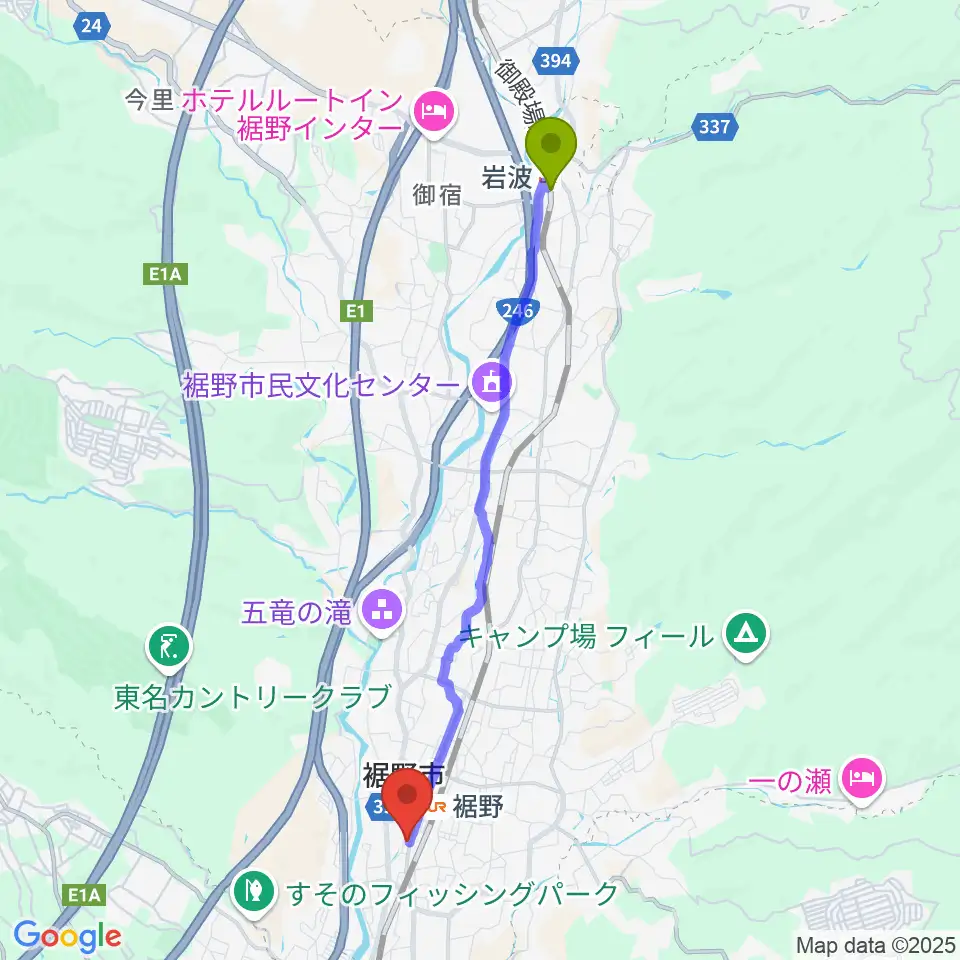 岩波駅からタンザワ楽器 裾野ミュージックセンターへのルートマップ地図