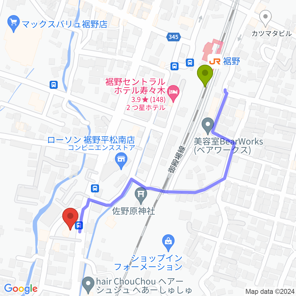 タンザワ楽器 裾野ミュージックセンターの最寄駅裾野駅からの徒歩ルート（約5分）地図