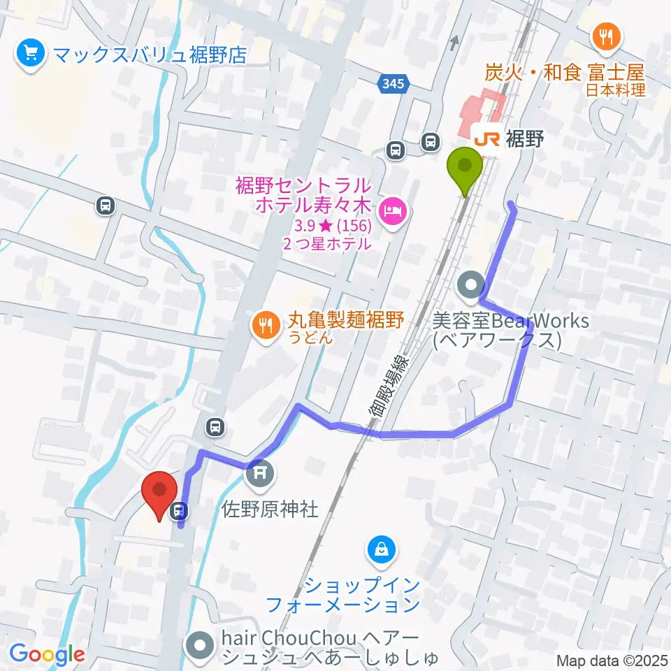 タンザワ楽器 裾野ミュージックセンターの最寄駅裾野駅からの徒歩ルート（約5分）地図