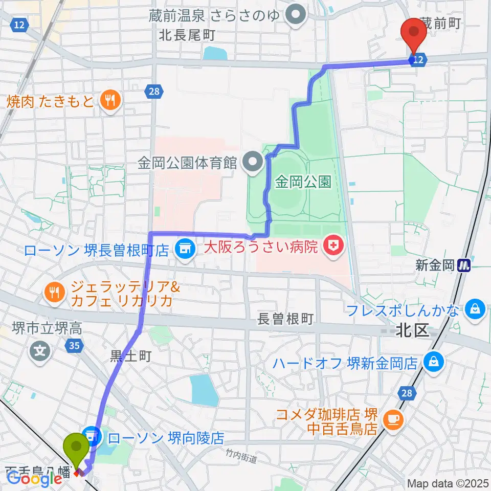 百舌鳥八幡駅からピアノ教室 IPSへのルートマップ地図