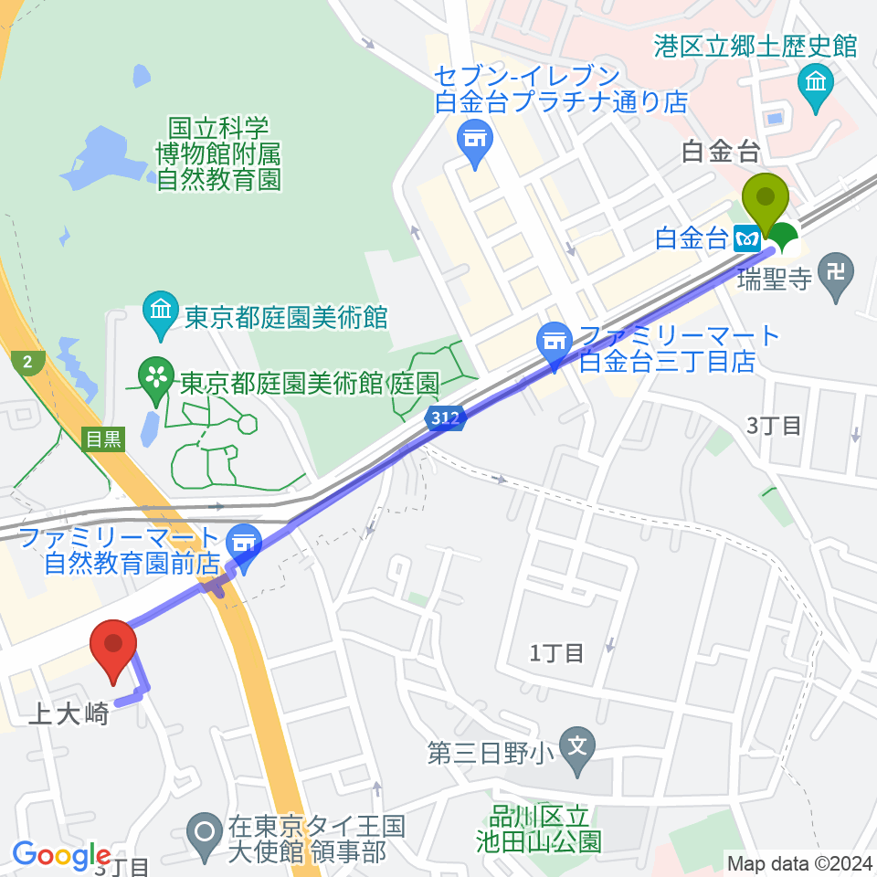 白金台駅からアスク音楽院 東京へのルートマップ地図