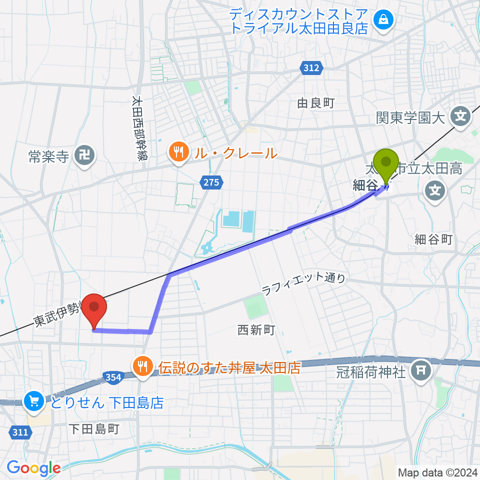 細谷駅から総合音楽教室Sow 奏へのルートマップ地図