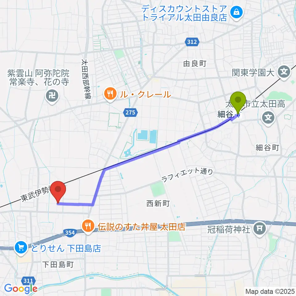 細谷駅から総合音楽教室Sow 奏へのルートマップ地図