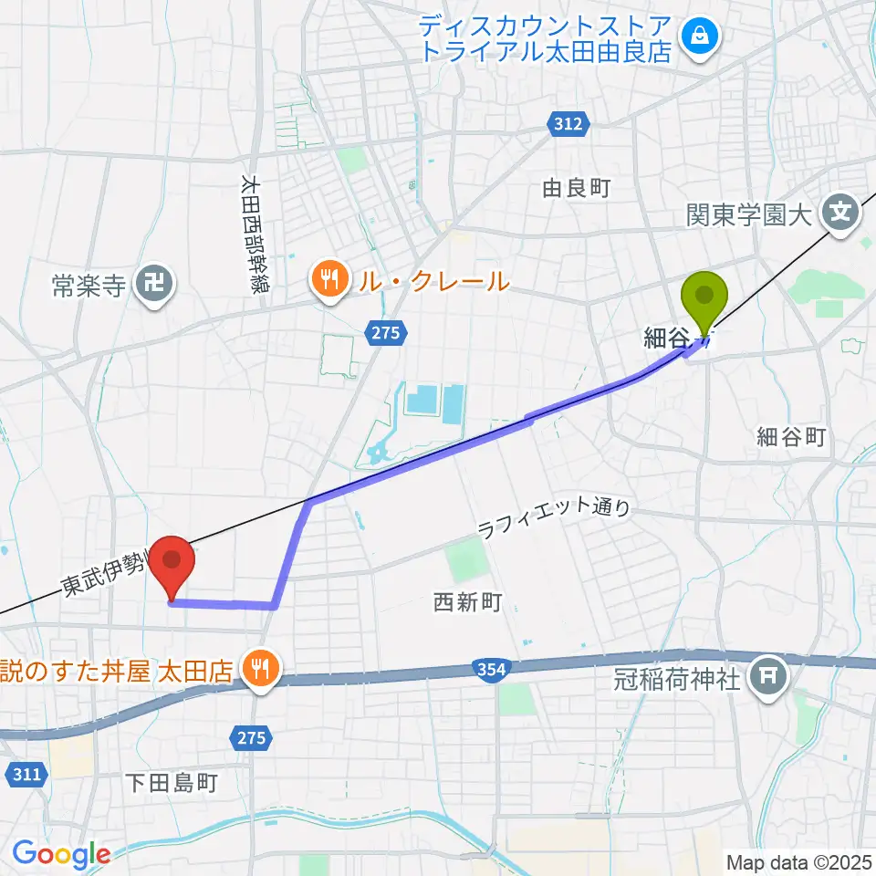 細谷駅から総合音楽教室Sow 奏へのルートマップ地図
