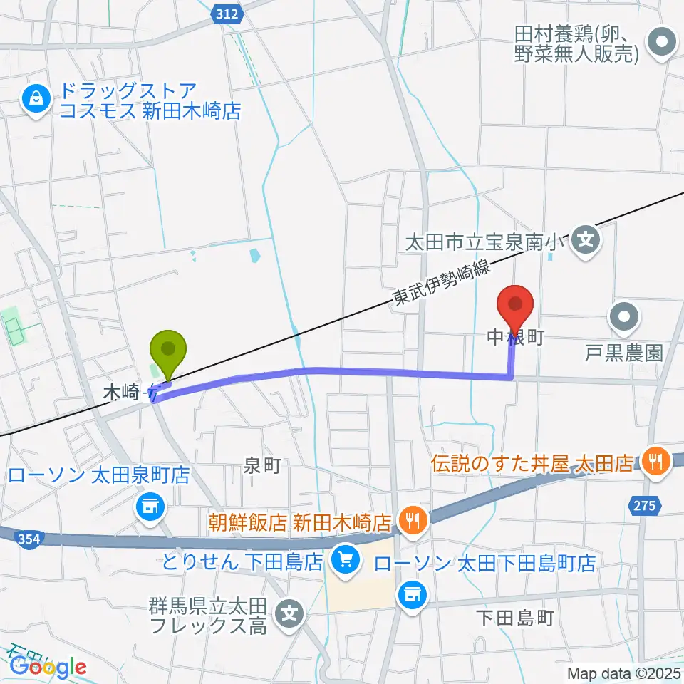 総合音楽教室Sow 奏の最寄駅木崎駅からの徒歩ルート（約16分）地図